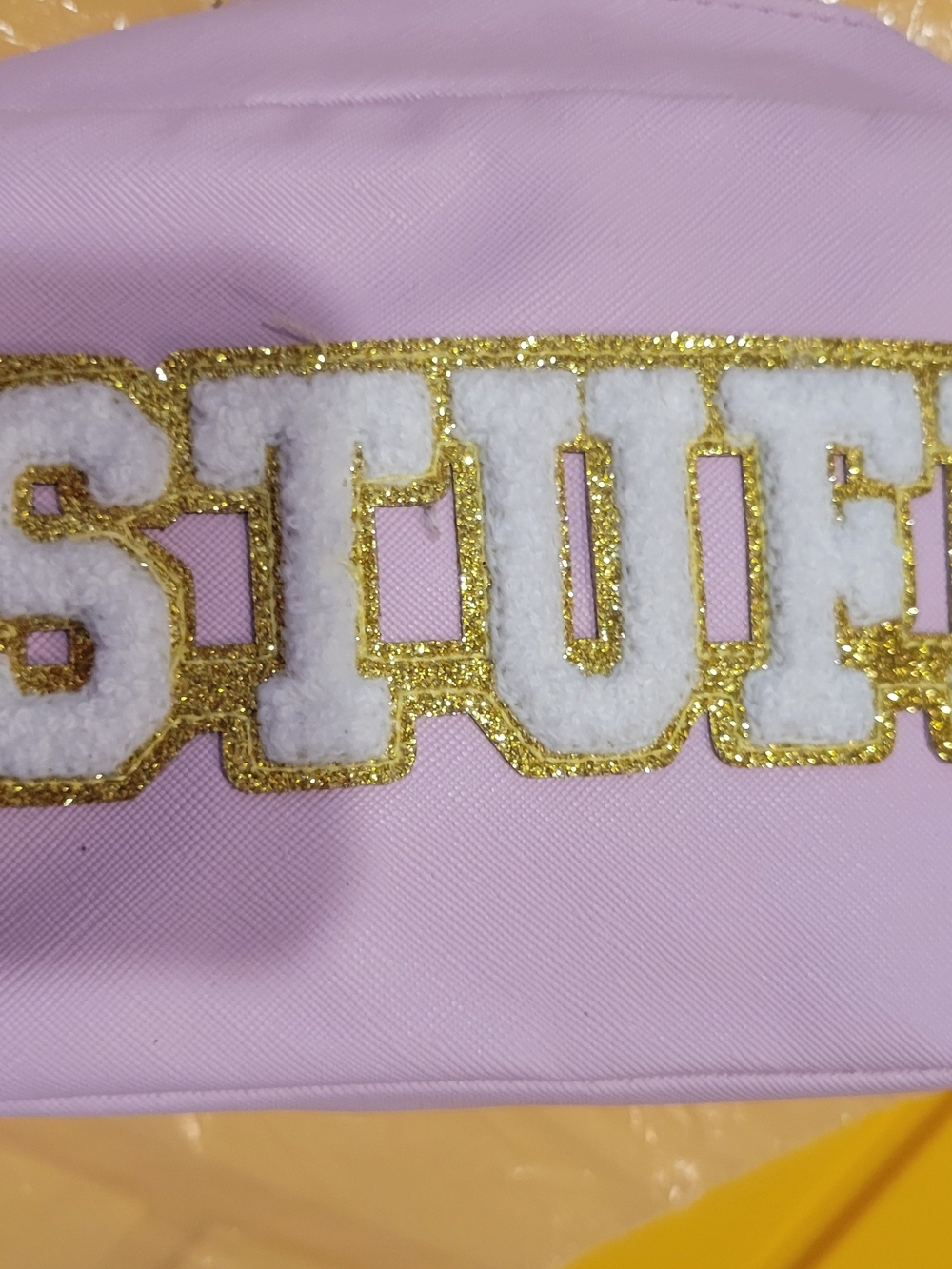 Stuff- Pink Cosmetic Case with Gold Glitter Logo